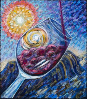 Red wine at sunset painting